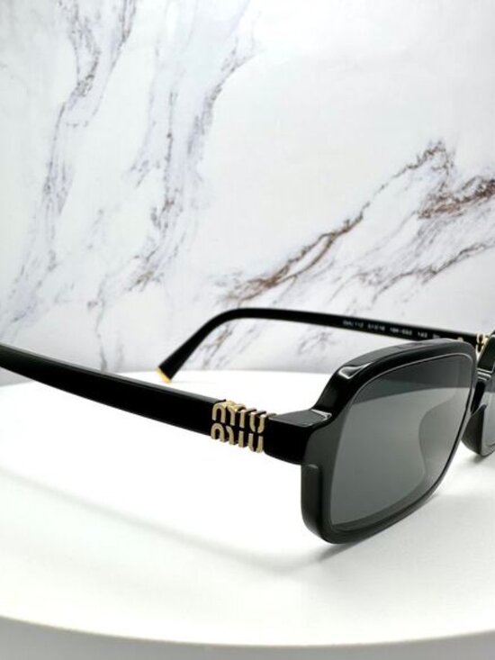 MIU MIU Sunglasses New Black Square Rectangle Acetate Gold Metal Logo Authentic main image 9